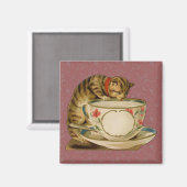 Kat en Teacup  Victoriaans Magneet (Voorkant / Achterkant)