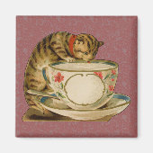 Kat en Teacup Victoriaans Magneet (Voorkant)