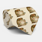 Kat en Teacup  Victoriaans Stropdas (Opgerold)