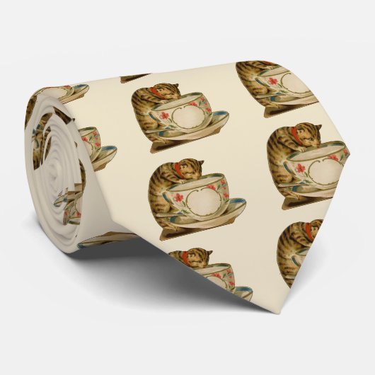 Kat en Teacup Victoriaans Stropdas (Opgerold)