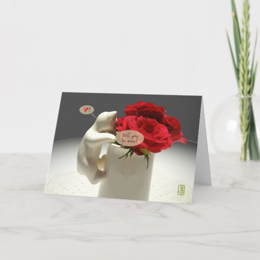 Kat en thee Rozen U zult mijn Valentijn zijn Kaart (Voorkant)