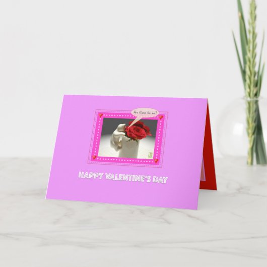 Kat en thee Rozen "Zijn dit voor mij?" Valentijn C Kaart (Voorkant)