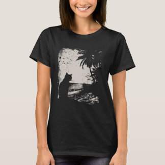 Kat en tropisch strand t-shirt
