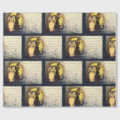 Kat en uil Halloween inpakpapier (Vlak)