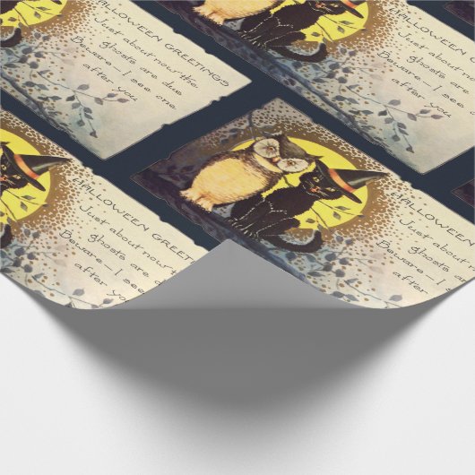 Kat en uil Halloween inpakpapier (Hoek)