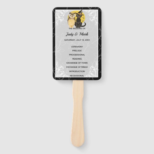 Kat en Uil Halloween Trouwprogramma Handwaaier (Voorkant)