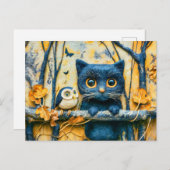 Kat en uil in het bos bij nacht gevoeld briefkaart (Voorkant / Achterkant)