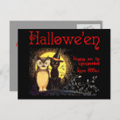 Kat en uil in het  Halloween Briefkaart (Voorkant / Achterkant)