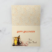 Kat en uil in Moonlight  Halloween Kaart (Binnen)