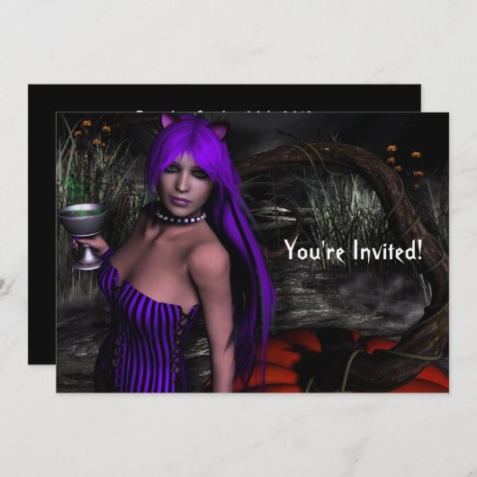 Kat en uitnodiging van Pumpkin Halloween (Voorkant / Achterkant)