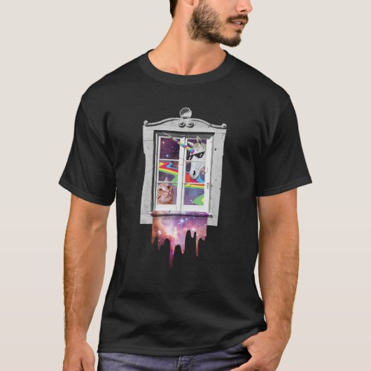 Kat en unicorn in ruimtemode t-shirt (Voorkant)