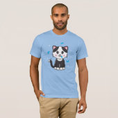 Kat en veren / Blauw T-shirt (Voorkant volledig)