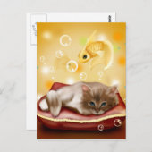 Kat en vis briefkaart (Voorkant / Achterkant)