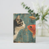 Kat en vis briefkaart (Staand voorkant)