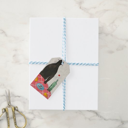 Kat en vis cadeaulabel (Met Touw)