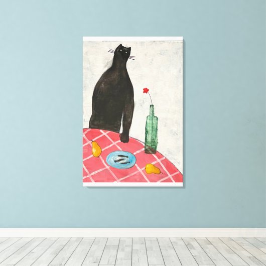 Kat en vis canvas afdruk (Insitu (Houten vloer))