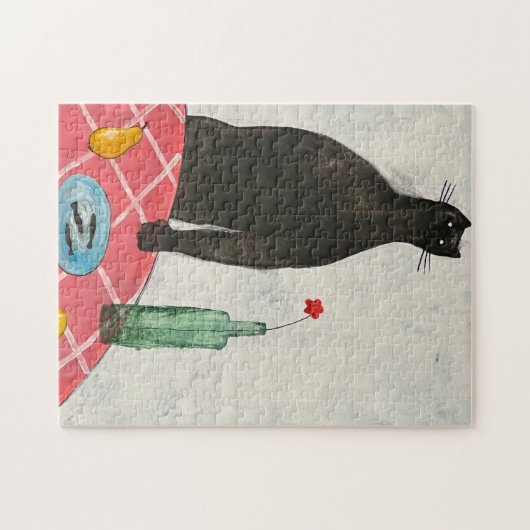 Kat en vis legpuzzel (Horizontaal)