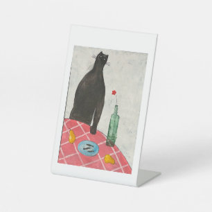 Kat en vis reclamebord met voetstuk