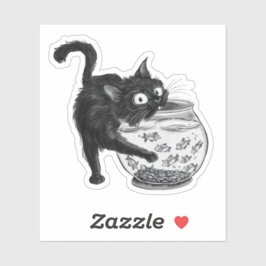 Kat en vis sticker (Vel)
