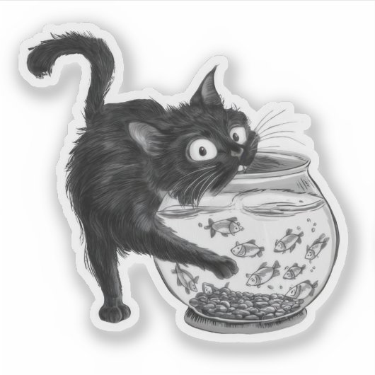Kat en vis sticker (Voorkant)