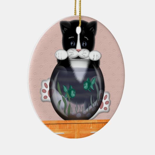 Kat- en visbowlversiering keramisch ornament (Rechts)