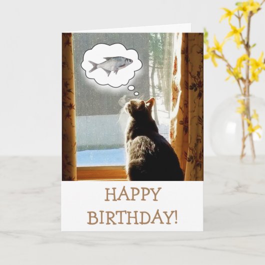 Kat en visdag kaart (Gele Bloem)