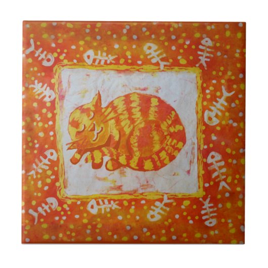 Kat en visgraten van marmelade tegeltje (Voorkant)
