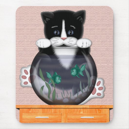 Kat en viskom Mousepad Muismat (Voorkant)