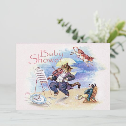 Kat en vlakke Baby shower Roze Kaart (Staand voorkant)