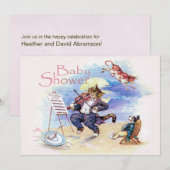 Kat en vlakke Baby shower Roze Kaart (Voorkant / Achterkant)