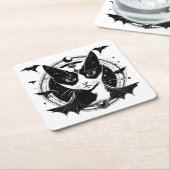 Kat en vleermuizen I Kartonnen Onderzetters (Schuin)