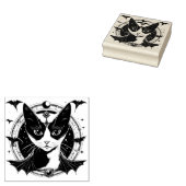 Kat en vleermuizen I Wood Art Stamp Rubberstempel (Gestempeld)