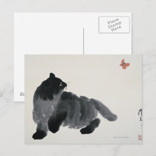 Kat en vlinder briefkaart (Voorkant / Achterkant)