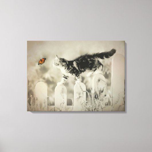 Kat en vlinder canvas afdruk (Voorkant)
