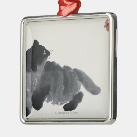 Kat en vlinder metalen ornament (Links)