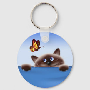 Kat en vlinder sleutelhanger