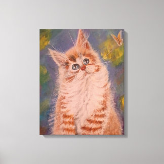 Kat en vlinder Uitgerekt canvas Print