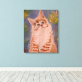 Kat en vlinder Uitgerekt canvas Print (Insitu (Houten vloer))