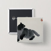 Kat en vlinder vierkante button 5,1 cm (Voorkant /achterkant)