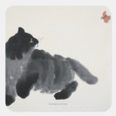 Kat en vlinder vierkante sticker (Voorkant)