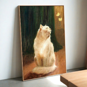 Kat en vlinders – Elegante vintage wandkunst Poster