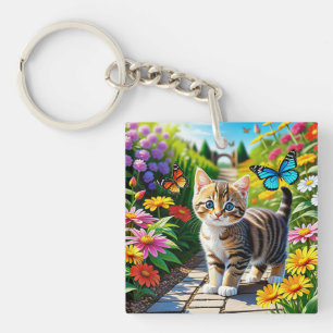 Kat en vlinders sleutelhanger