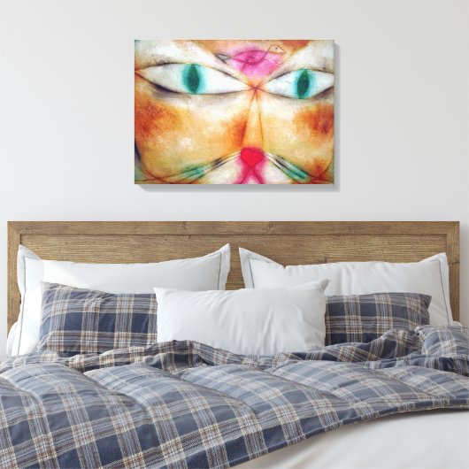 Kat en vogel, Paul Klee Canvas Afdruk (Insitu (Slaapkamer))