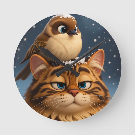 kat en vogel ronde klok (Voorkant)