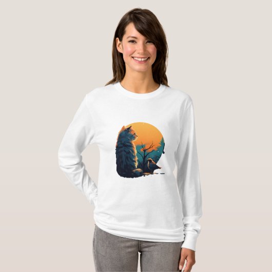 Kat en vogel t-shirt (Voorkant volledig)
