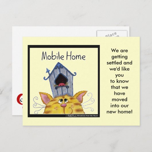 Kat en vogelhuis Mobiel huis Aankondigingskaart (Voorkant / Achterkant)