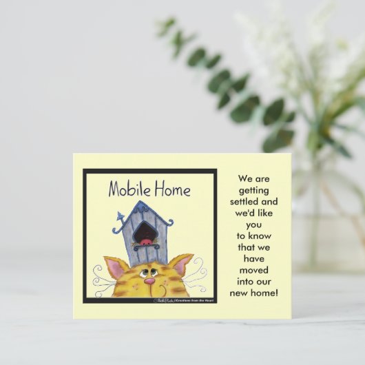 Kat en vogelhuis Mobiel huis Aankondigingskaart (Staand voorkant)