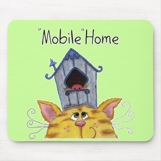 Kat en vogelhuis Mobiel huis Muismat (Voorkant)