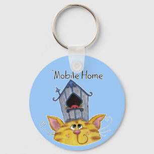 Kat en vogelhuis Mobiel huis Sleutelhanger