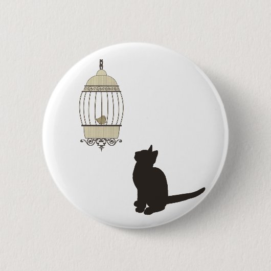 Kat en Vogelkooi Ronde Button 5,7 Cm (Voorkant)
